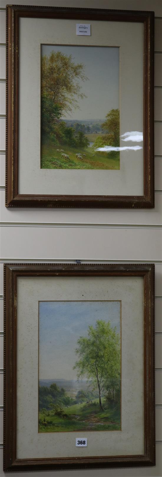 R.A.Kittermaster Marshall, pair of watercolours, cattle and sheep in extensive landscapes, signed 36 x 23cm
